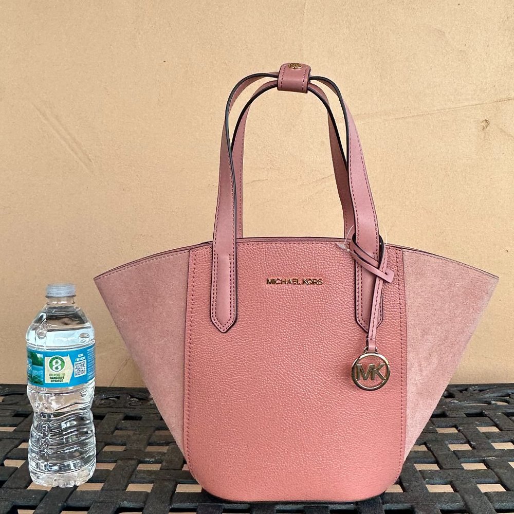 Michael Kors Portia Small Bucket Tote Leather Bag Pink Sunset Rose